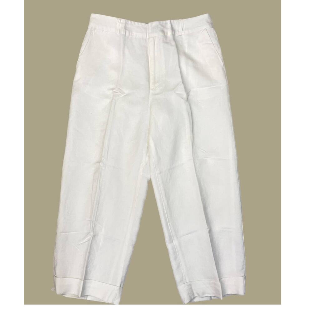 Linen Wide Leg Pants with Cuffs, Creamy White, Size 10, Lined,‎ JG Hook